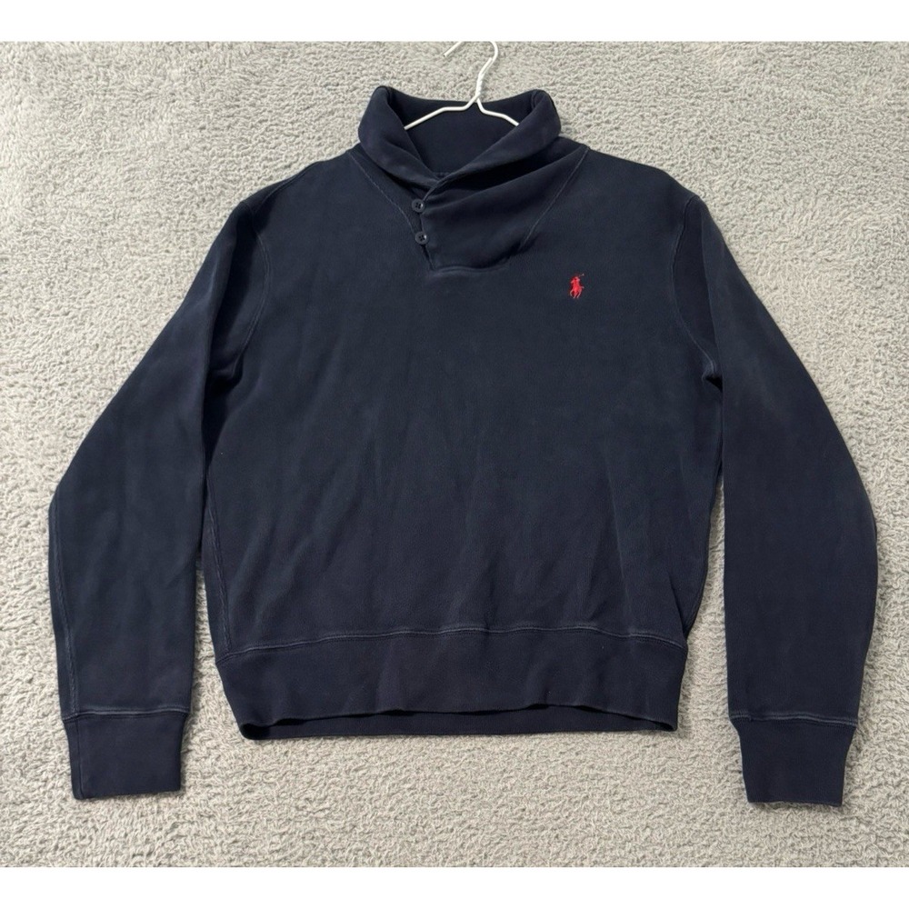 Ralph Lauren Jumper Mens Medium Blue Shawl Collar Cardigan Sweatshirt Top